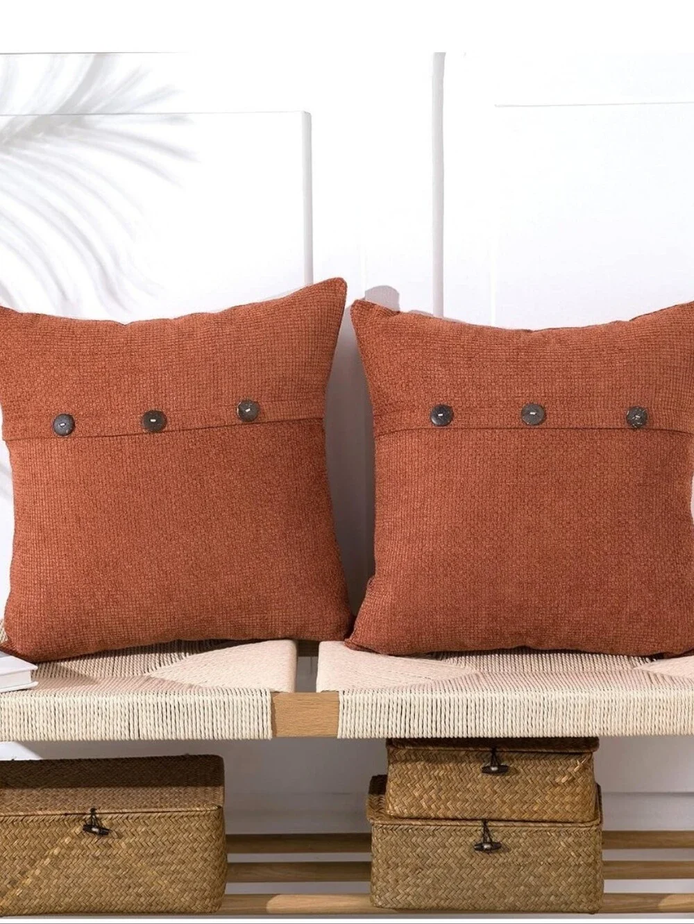 Set Of 2 Rust Orange Fall Autumn Ribbed Zipper Closure Pillow Covers, 17